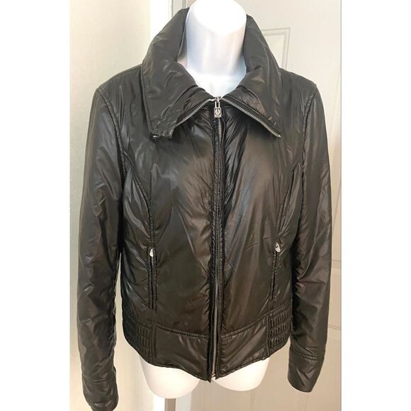 Belstaff Black Shiny Bomber Puffer Women’s Jacket Side Zip Pockets SZ IT44 US 12 - Picture 1 of 12